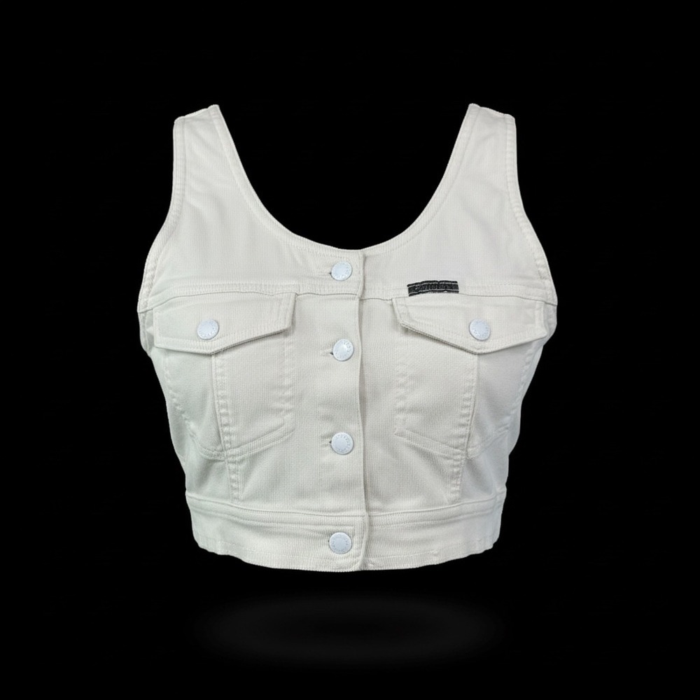 Vintage Calvin Klein Jeans Cream Button Up Cropped Vest Size S Y2K Minimalist